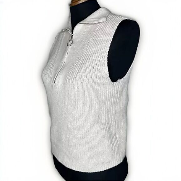 525 Sweater Zip Mock Neck Tank Top Womens Sz XS Cotton Knit Neutral Minimalist - Picture 4 of 8